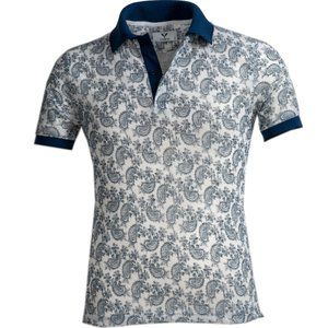 White and Blue Paisley Men Slim Fit Polo Shirts